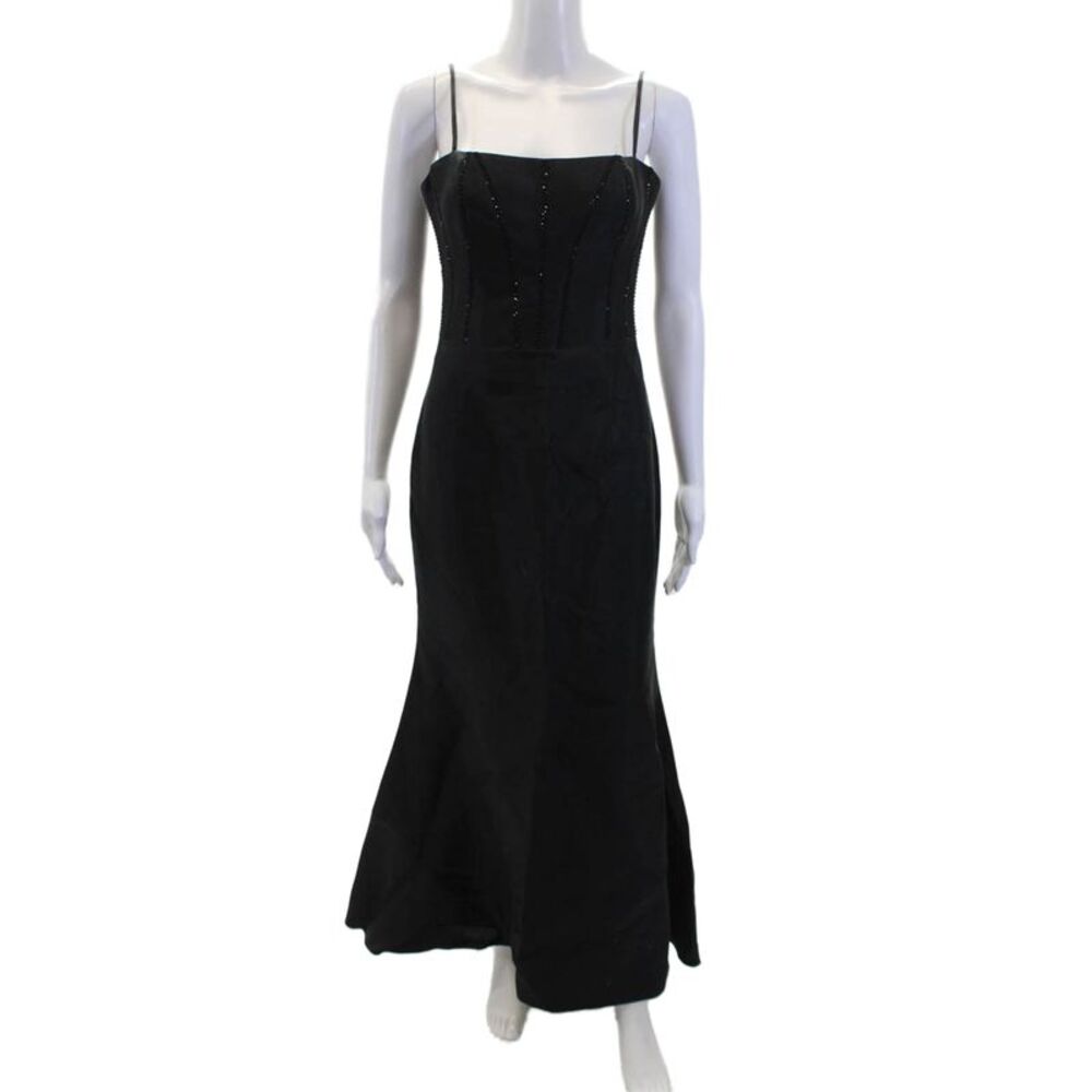 Pamela Dennis Womens Silk Beaded Bodice Detail Zipped Mermaid Gown Black Size 6